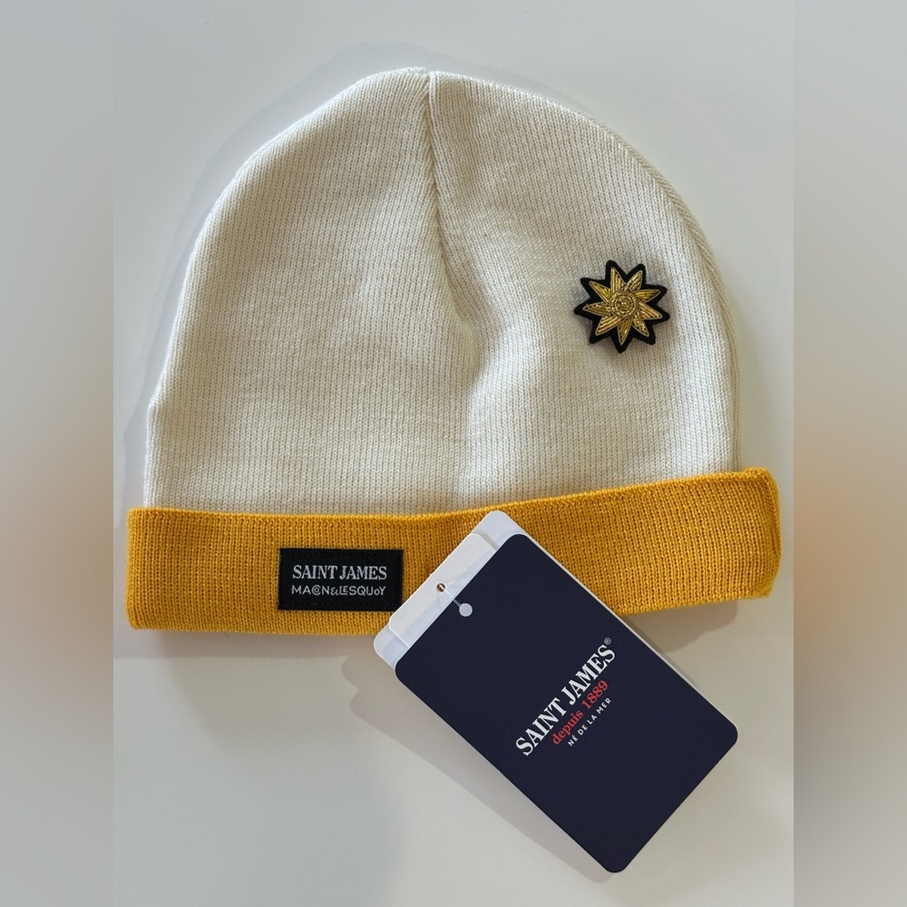 Saint James Hand-embroidered Ivory and Mustard Beanie